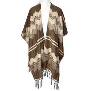 Western Fringed Poncho Brown Beige Charlotte Russe Oversized Cowgirl